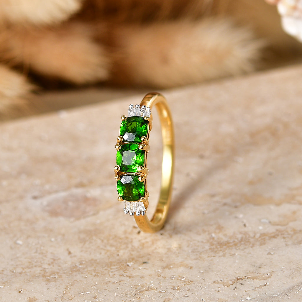D'Joy - Natural Chrome Diopside & White Diamond Ring in Yellow Gold Plated Sterling Silver 1.00 Ct._8586998_2