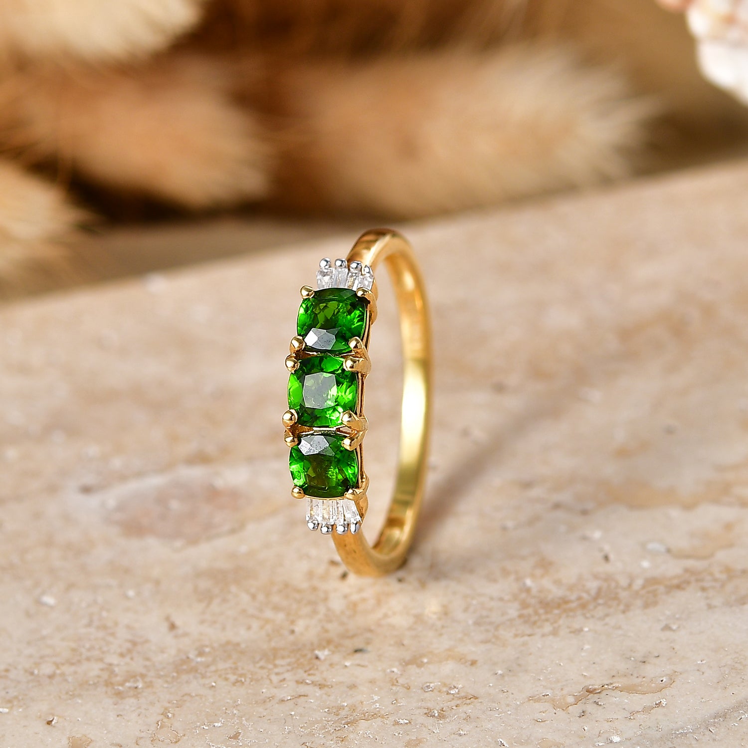 D'Joy - Natural Chrome Diopside &amp; White Diamond Ring in Yellow Gold Plated Sterling Silver 1.00 Ct. V32513596 3