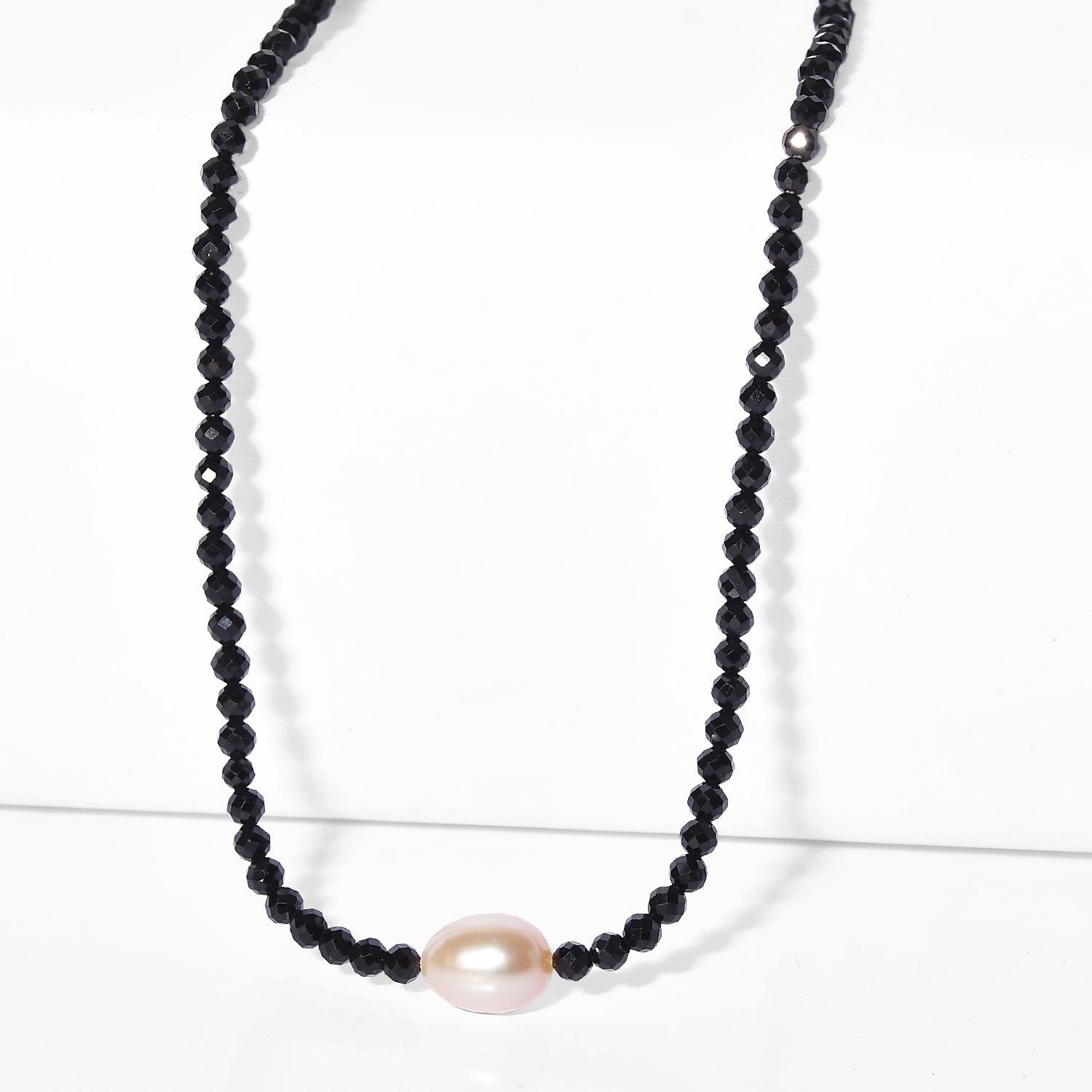 Black Spinel &amp; Fresh Water Pearl Beads Necklace (Size - 20+2 Ext) 45.00 Ct. 8587021 0