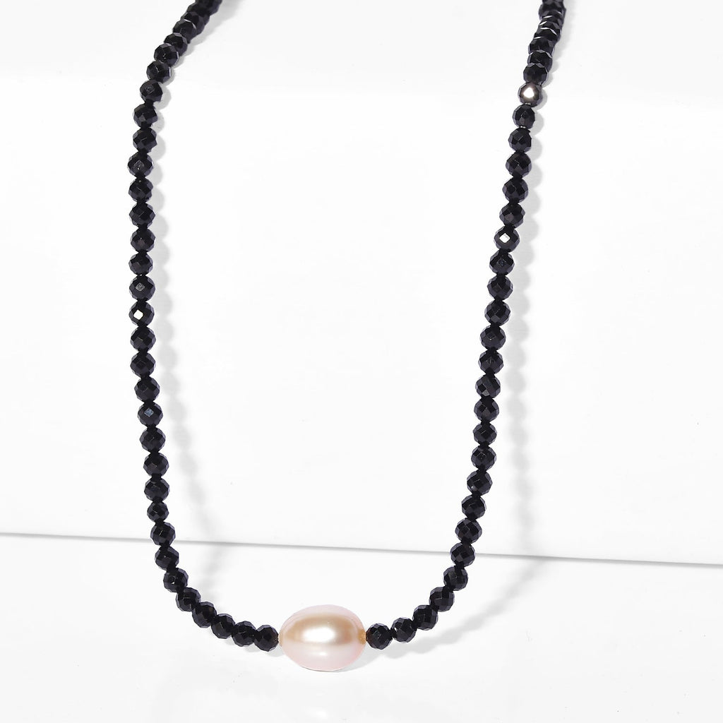 Black Spinel & Fresh Water Pearl Beads Necklace (Size - 20-2 Ext) 45.00 Ct.