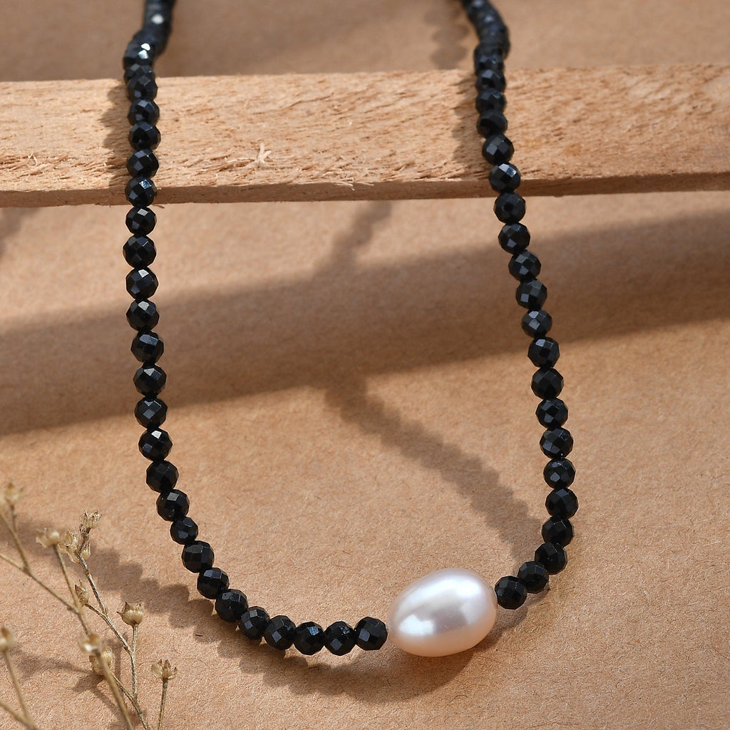Black Spinel & Fresh Water Pearl Beads Necklace (Size - 20-2 Ext) 45.00 Ct.