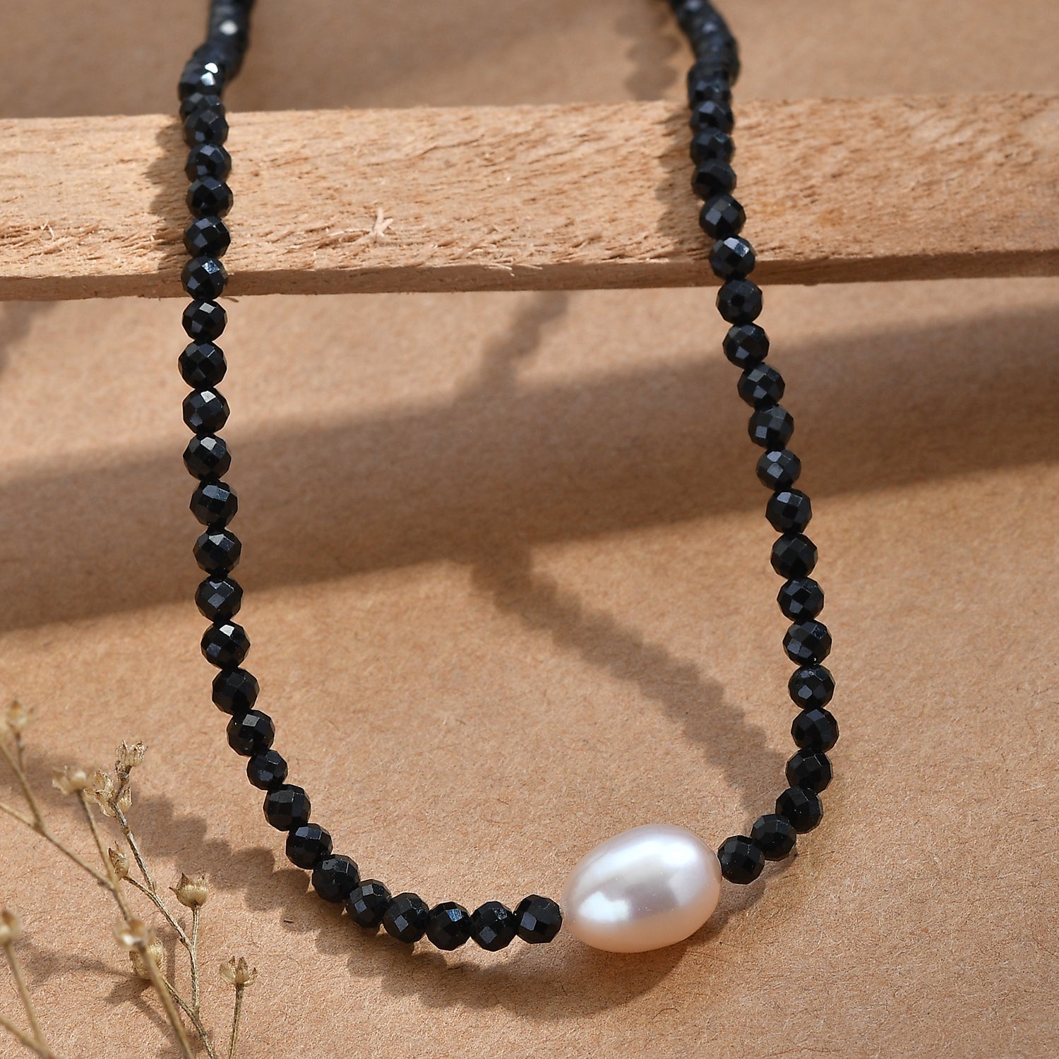 Black Spinel &amp; Fresh Water Pearl Beads Necklace (Size - 20-2 Ext) 45.00 Ct. V32355752 3