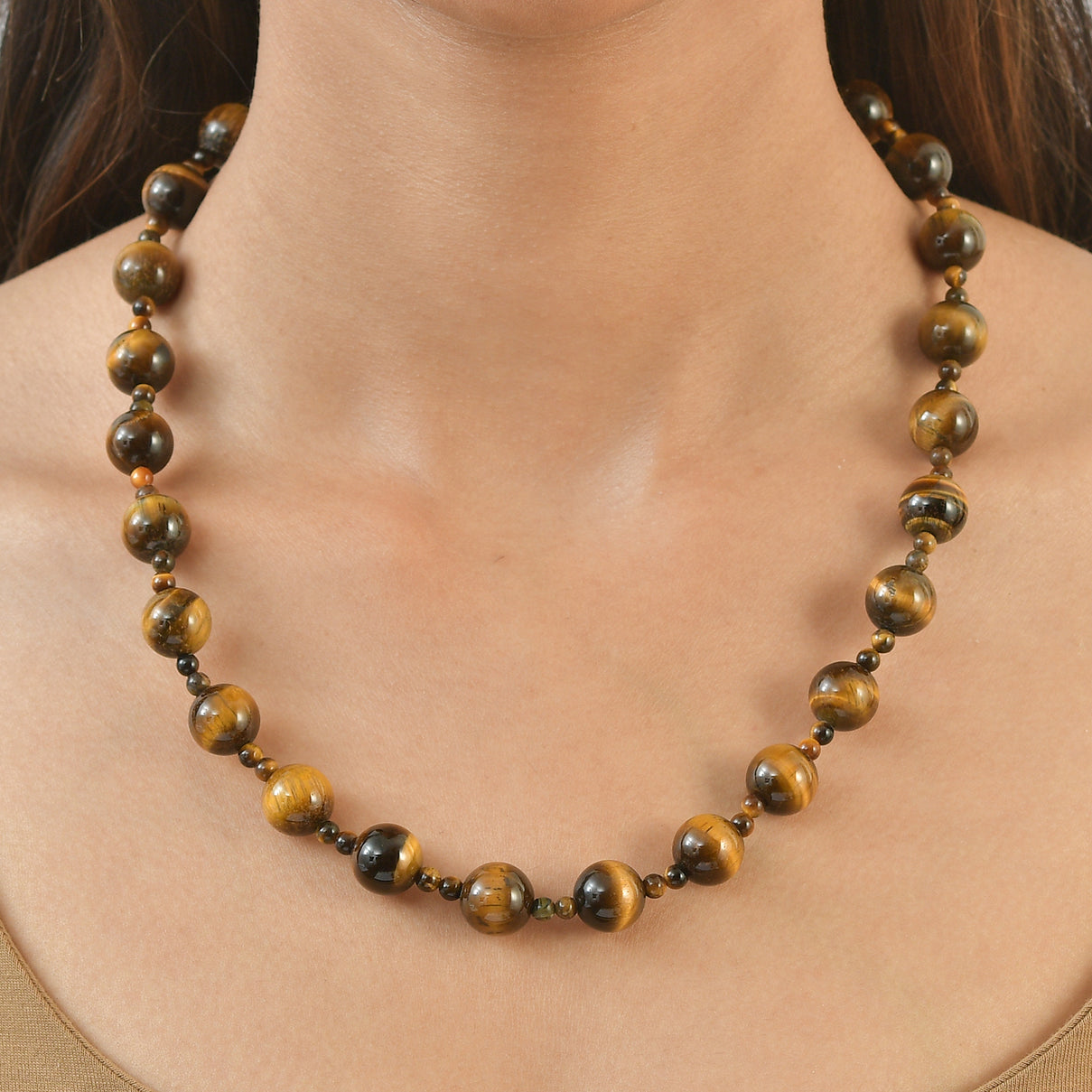 Tigers Eye Beads Necklace (Size - 20+1 Ext) with Sanorita Clasp 340.00 Ct. V32514717 2