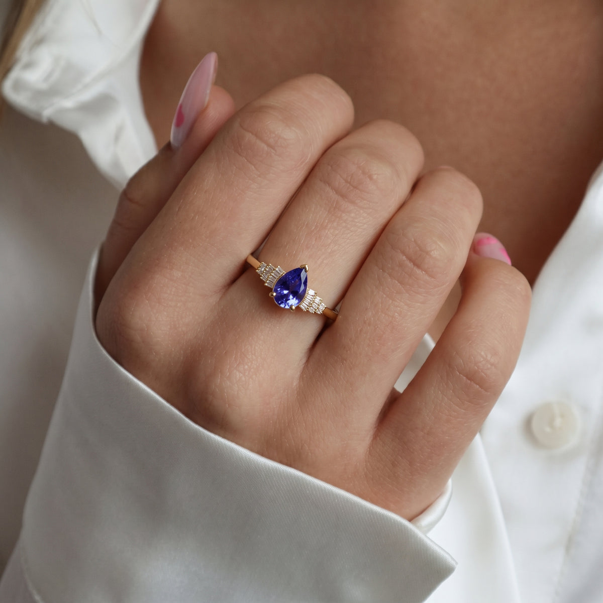 9K Yellow Gold Premium AAA Tanzanite &amp; Natural White Diamond Ballerina Ring 1.50 Ct. 8587271 2