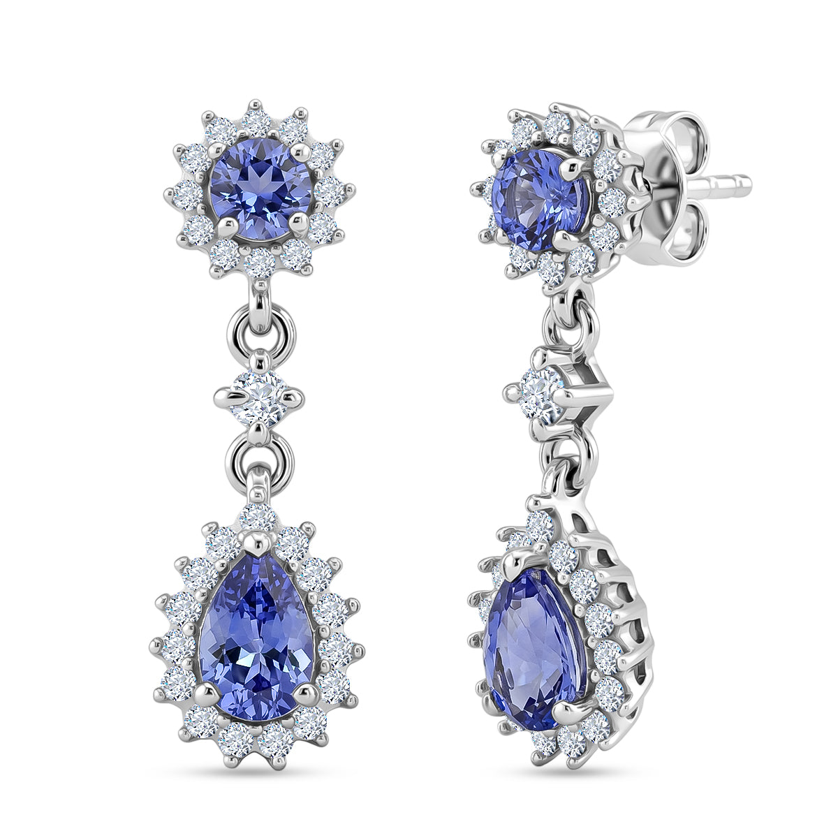 D'Joy - Tanzanite &amp; White Zircon Dangling Earring with Push Post in Rhodium Overlay Sterling Silver 1.90 Ct. 8587288 0