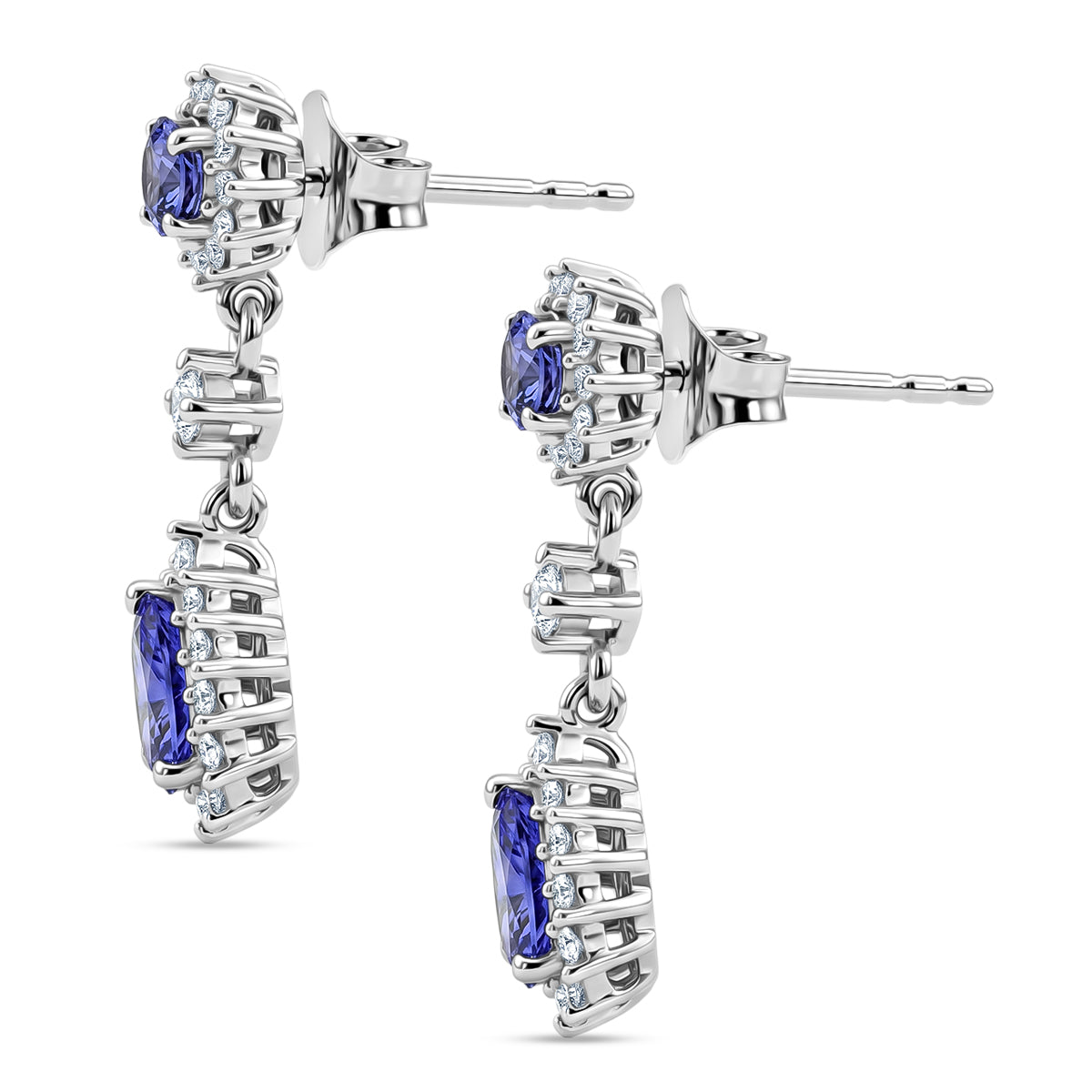 D'Joy - Tanzanite &amp; White Zircon Dangling Earring with Push Post in Rhodium Overlay Sterling Silver 1.90 Ct. 8587288 4