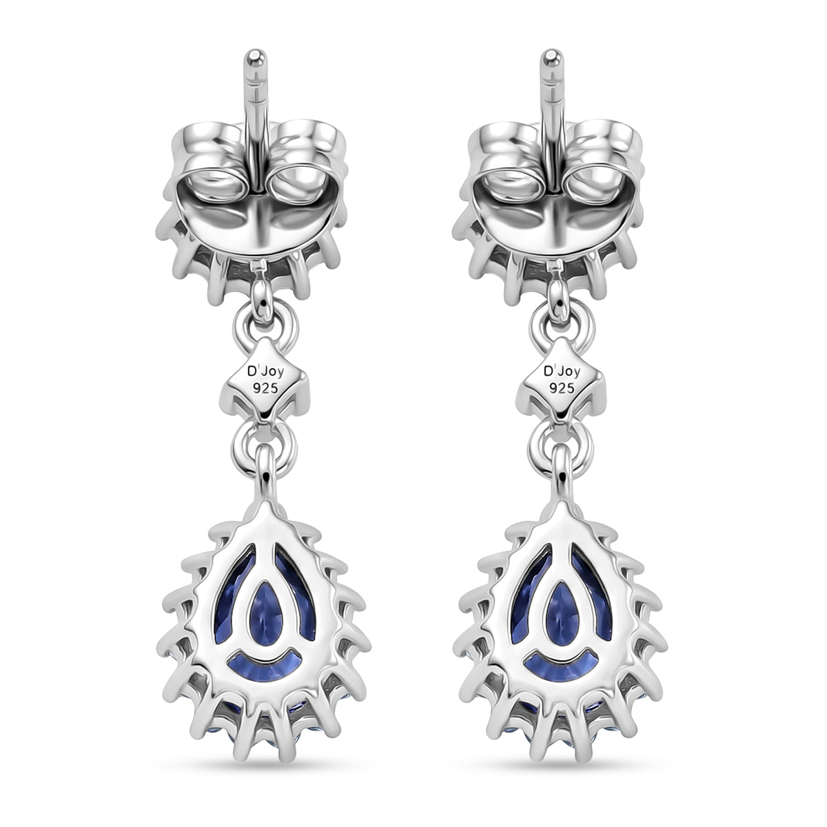 D'Joy - Tanzanite &amp; White Zircon Dangling Earring with Push Post in Rhodium Overlay Sterling Silver 1.90 Ct. 8587288 5