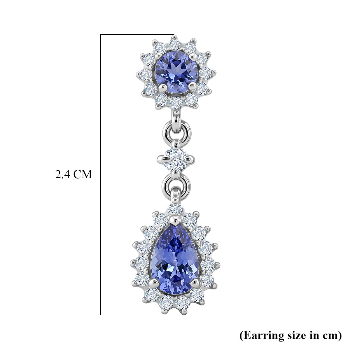 D'Joy - Tanzanite &amp; White Zircon Dangling Earring with Push Post in Rhodium Overlay Sterling Silver 1.90 Ct. 8587288 6