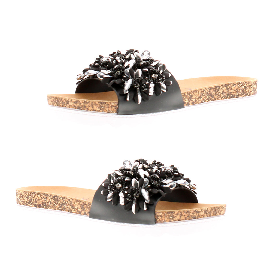 Dr. Keller Glitzy 3D Floral Embellished Flat Sandals (Size 3) - Black_8587443_2