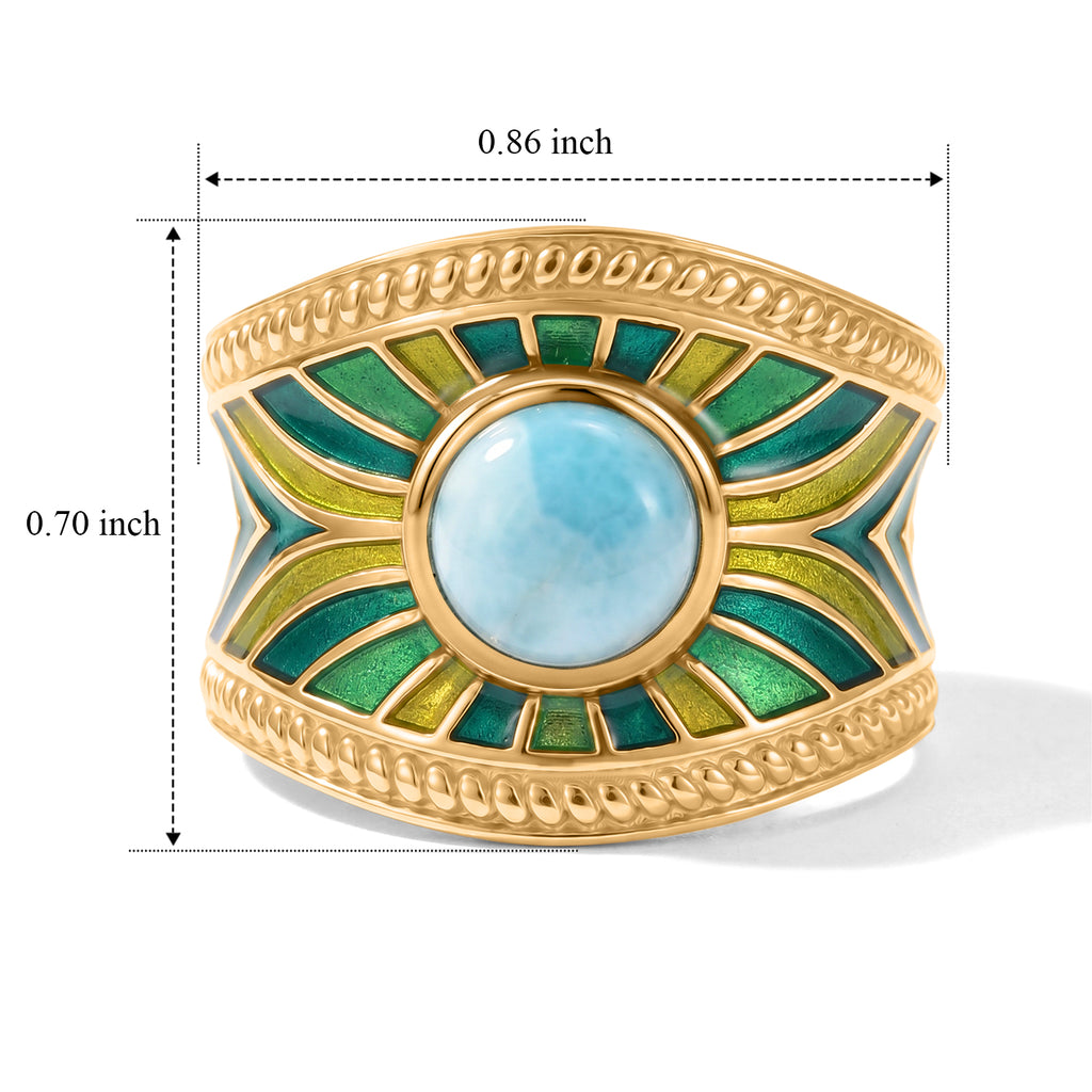 Natural Larimar Sunburst Enamelled Ring 1.80 Ct._8587458_5