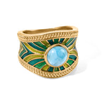 Natural Larimar Sunburst Enamelled Ring 1.80 Ct._8587824