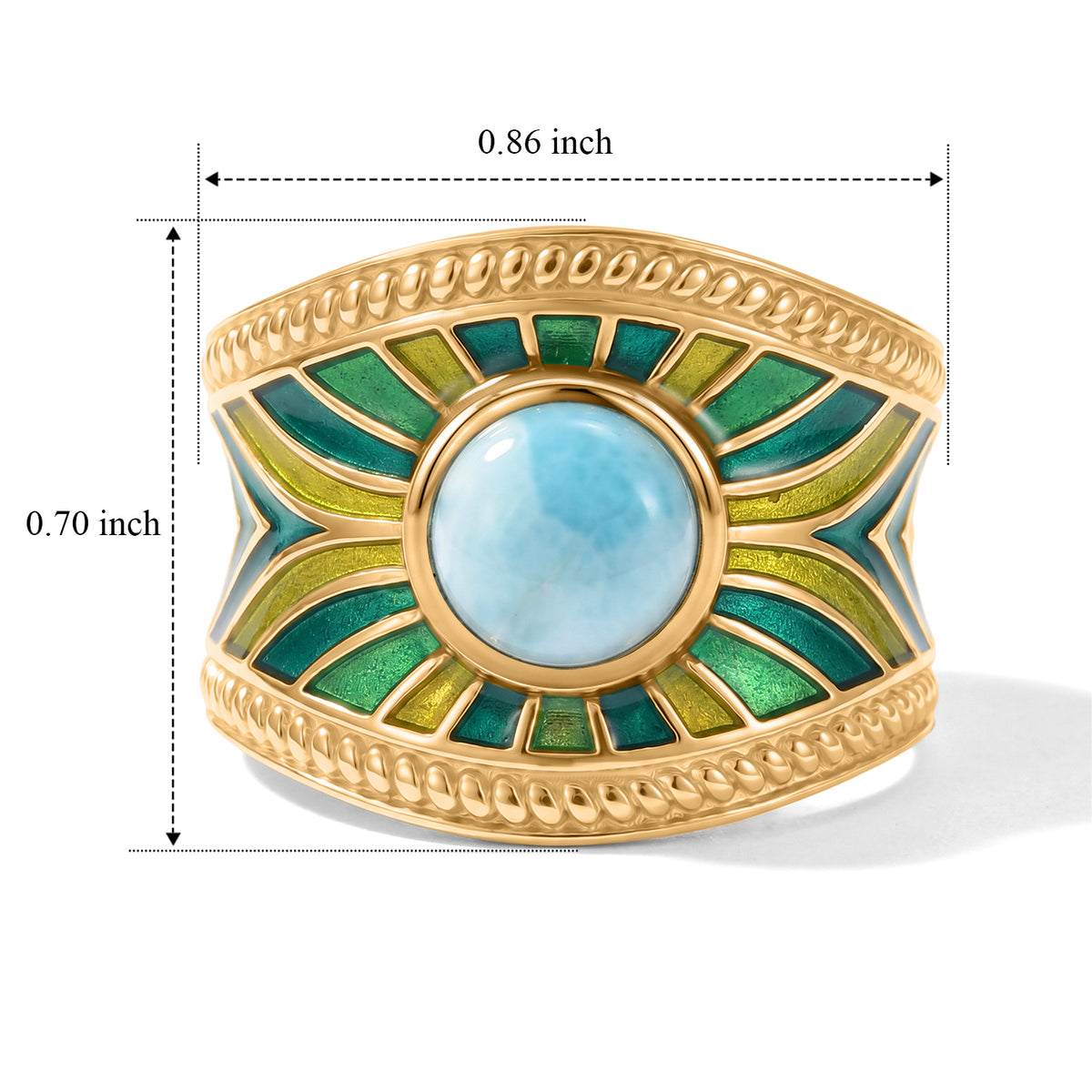 Natural Larimar Sunburst Enamelled Ring 1.80 Ct. 8587826 3