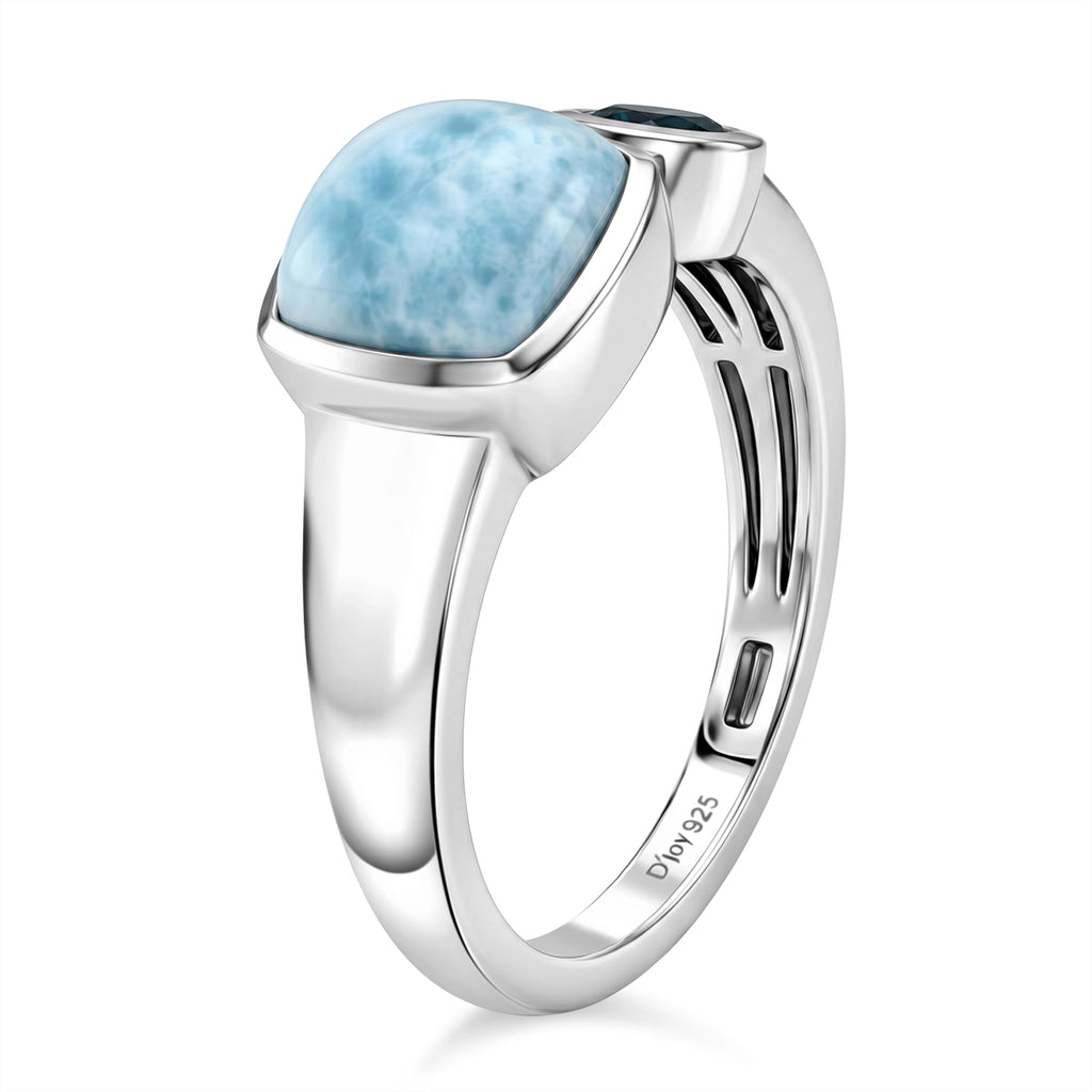 D'Joy - Natural Larimar & Swiss Blue Topaz Ring in Platinum Overlay Sterling Silver 2.20 Ct._8587837_3