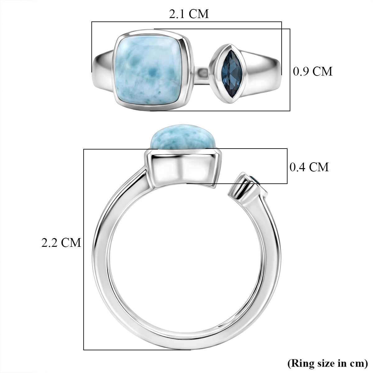 D'Joy - Natural Larimar &amp; Swiss Blue Topaz Ring in Platinum Overlay Sterling Silver 2.20 Ct. V32584560 6