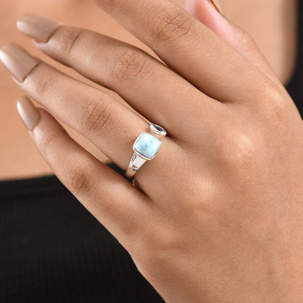 D'Joy - Natural Larimar & Swiss Blue Topaz Ring in Platinum Overlay Sterling Silver 2.20 Ct._8587843_1