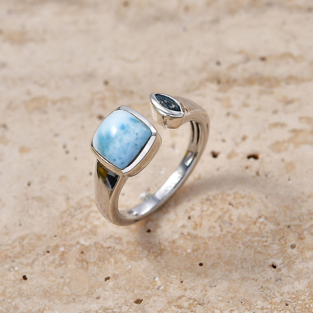 D'Joy - Natural Larimar & Swiss Blue Topaz Ring in Platinum Overlay Sterling Silver 2.20 Ct._8587843_2