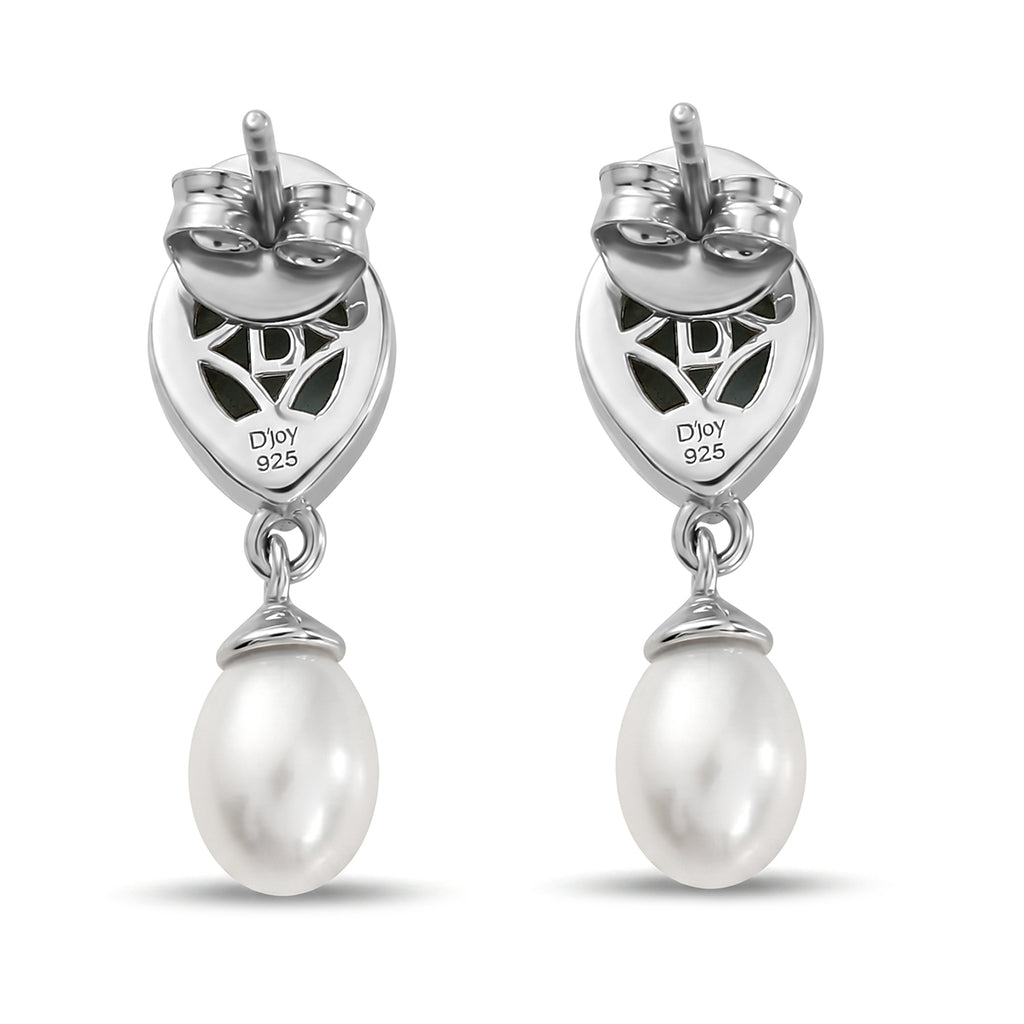 D'Joy - Natural Larimar & Fresh Water Pearl Dangling Earring with Push Post in Platinum Overlay Sterling Silver 7.90 Ct._8587875_4
