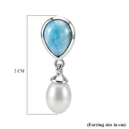 D'Joy - Natural Larimar & Fresh Water Pearl Dangling Earring with Push Post in Platinum Overlay Sterling Silver 7.90 Ct._8587875_5