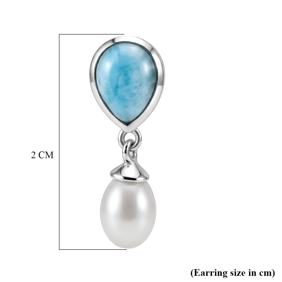 D'Joy - Natural Larimar &amp; Fresh Water Pearl Dangling Earring with Push Post in Platinum Overlay Sterling Silver 7.90 Ct. V32515610 6