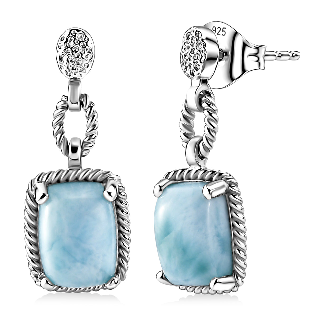 D'Joy - Natural Larimar Dangling Earring with Push Post in Platinum Overlay Sterling Silver 3.94 Ct. 8587876 0