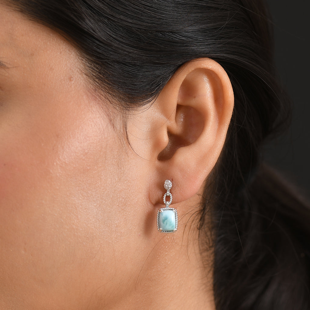 D'Joy - Natural Larimar Dangling Earring with Push Post in Platinum Overlay Sterling Silver 3.94 Ct._8587876_1
