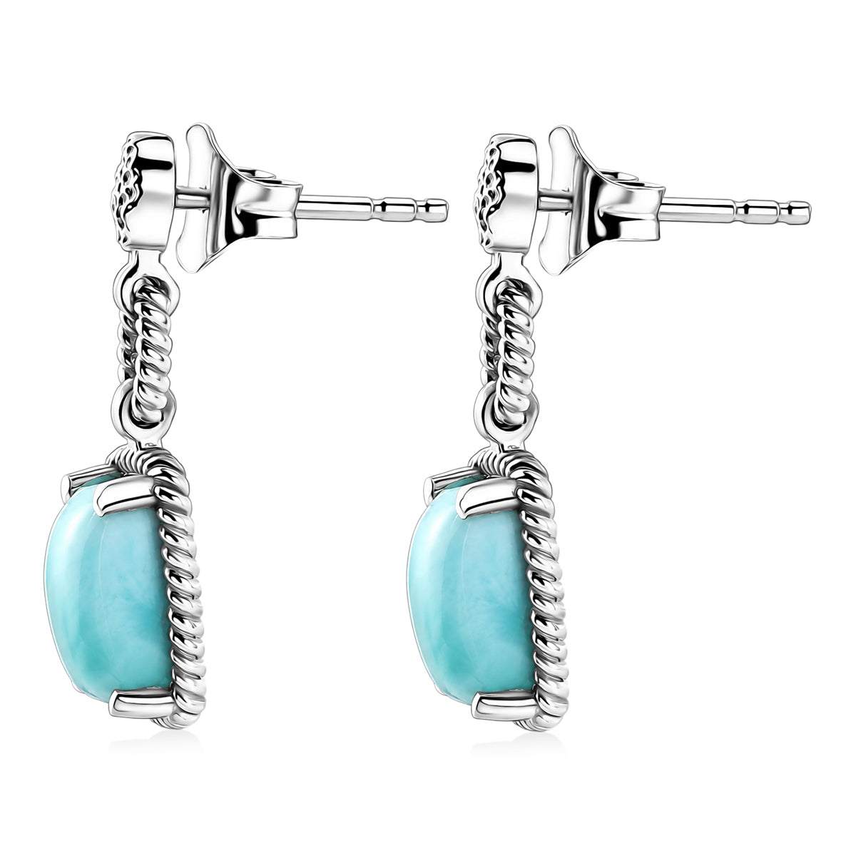D'Joy - Natural Larimar Dangling Earring with Push Post in Platinum Overlay Sterling Silver 3.94 Ct. 8587876 4