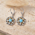D'Joy - Natural Larimar & White Zircon Floral Drop Earring with Lever Back in Platinum Overlay & Yellow Gold Plated Sterling Silver 2.00 Ct._8587877_2