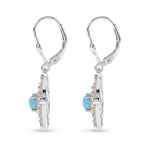 D'Joy - Natural Larimar & White Zircon Floral Drop Earring with Lever Back in Platinum Overlay & Yellow Gold Plated Sterling Silver 2.00 Ct._8587877_3