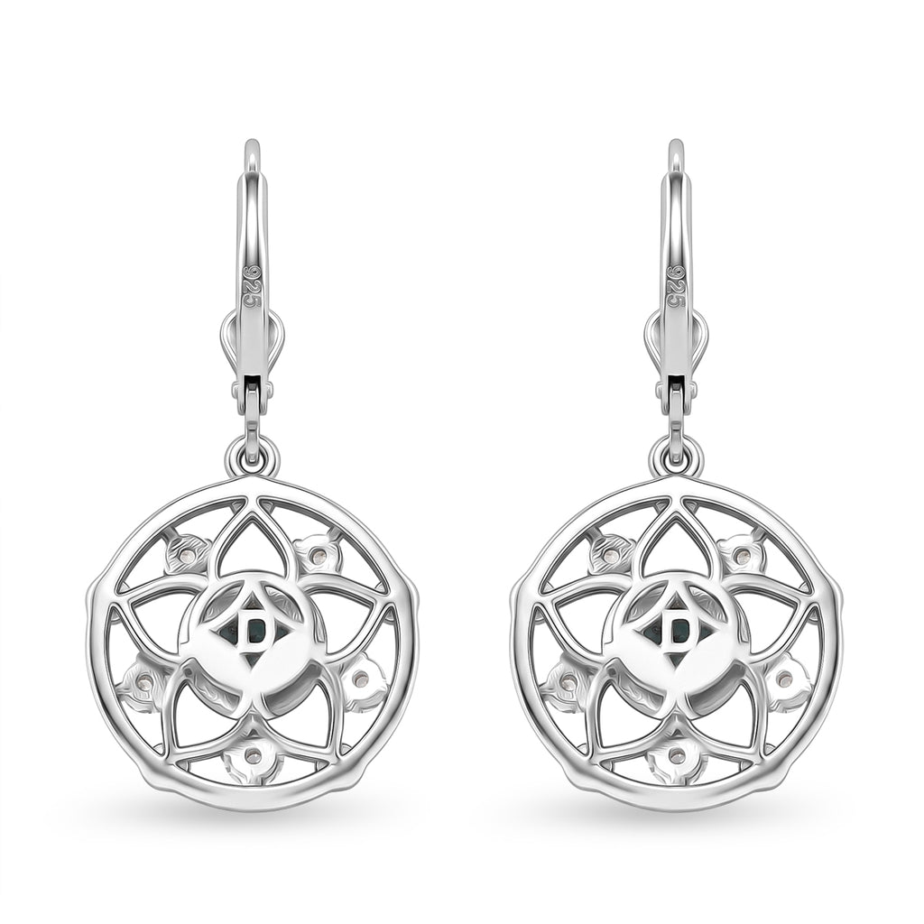 D'Joy - Natural Larimar & White Zircon Floral Drop Earring with Lever Back in Platinum Overlay & Yellow Gold Plated Sterling Silver 2.00 Ct._8587877_4