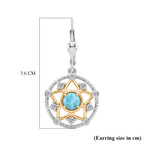 D'Joy - Natural Larimar & White Zircon Floral Drop Earring with Lever Back in Platinum Overlay & Yellow Gold Plated Sterling Silver 2.00 Ct._8587877_5