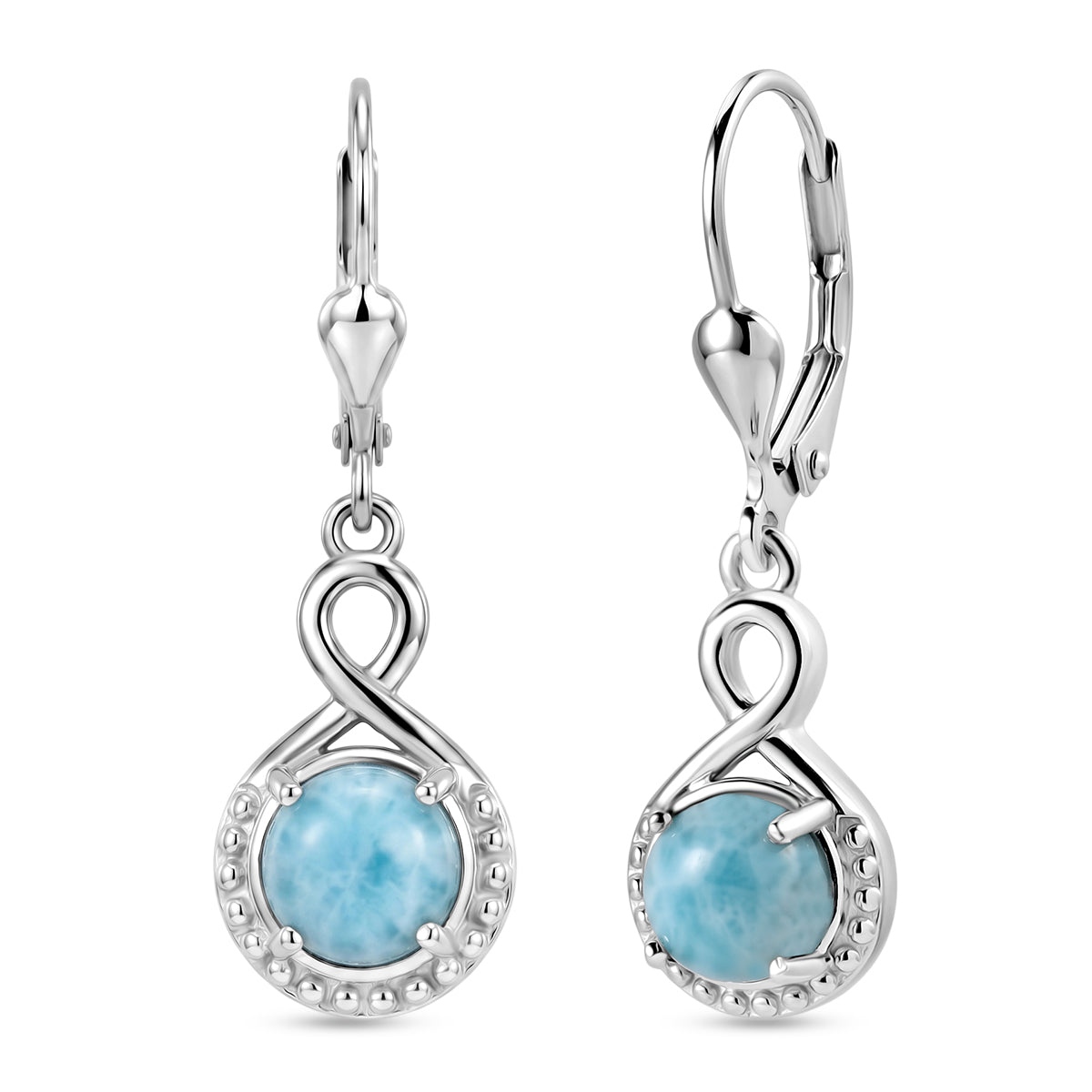 D'Joy - Natural Larimar Solitaire Lever Back Earring in Platinum Overlay Sterling Silver 2.21 Ct. V32514364 0