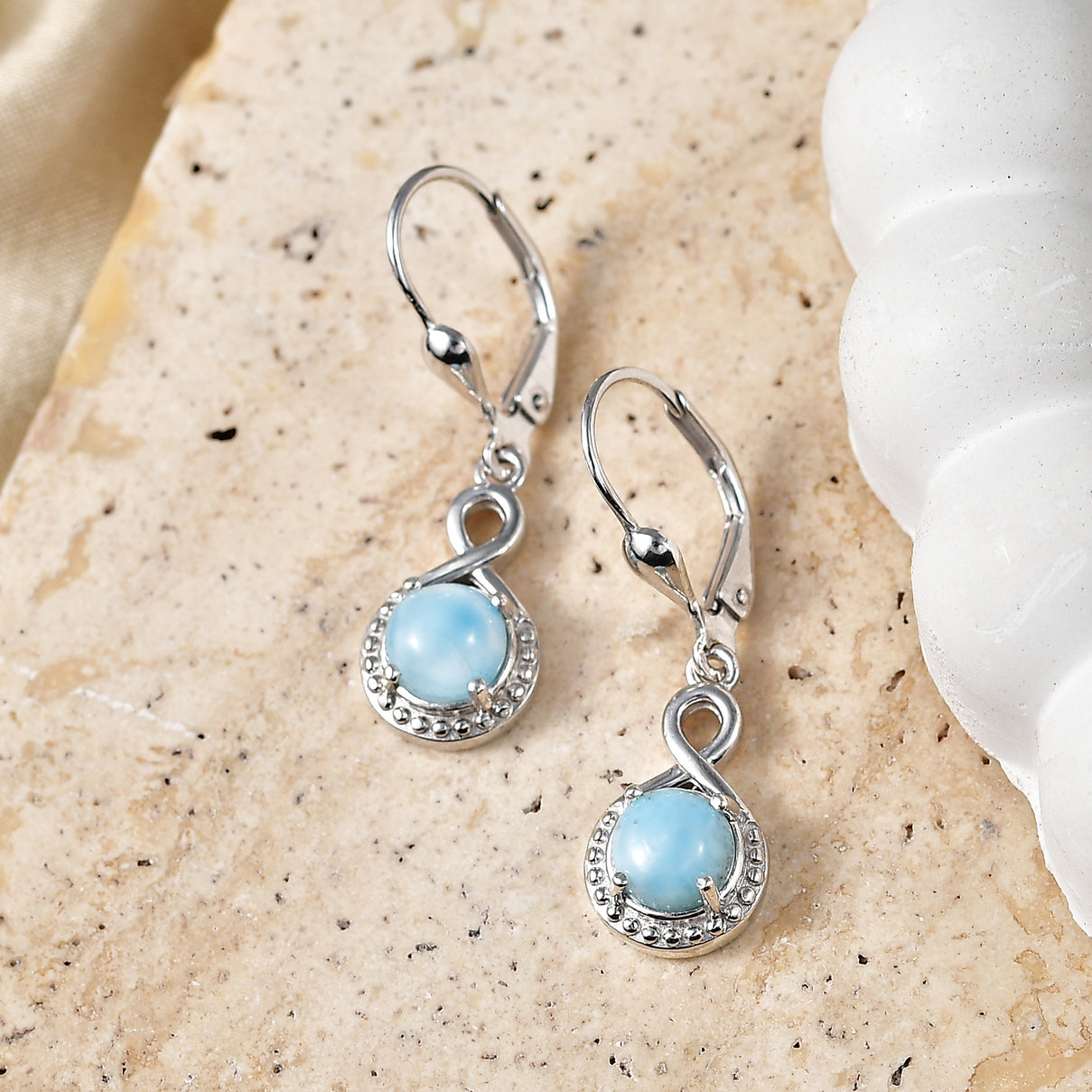 D'Joy - Natural Larimar Solitaire Lever Back Earring in Platinum Overlay Sterling Silver 2.21 Ct. V32514364 3