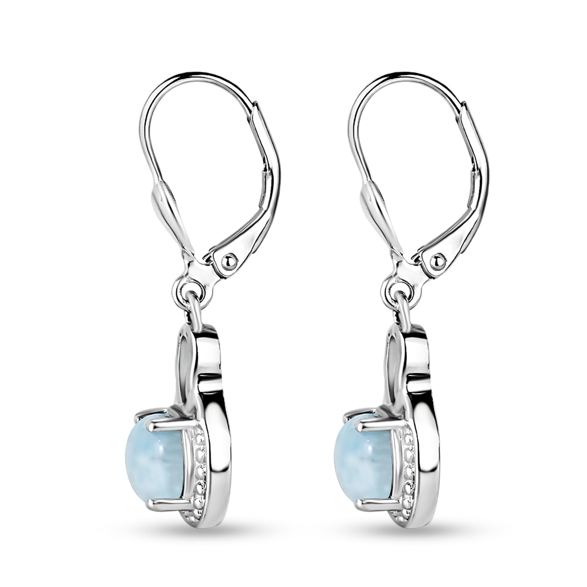 D'Joy - Natural Larimar Solitaire Lever Back Earring in Platinum Overlay Sterling Silver 2.21 Ct. V32514364 4