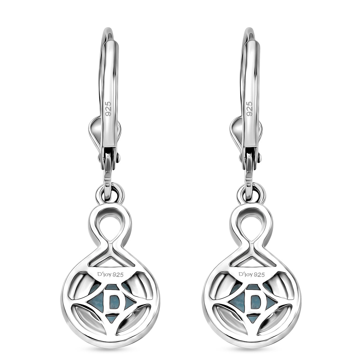 D'Joy - Natural Larimar Solitaire Lever Back Earring in Platinum Overlay Sterling Silver 2.21 Ct. V32514364 5