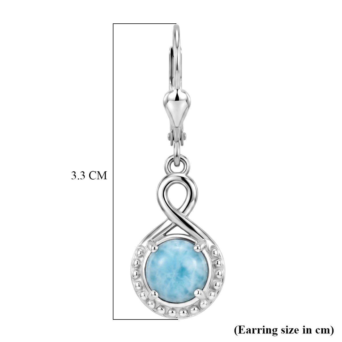 D'Joy - Natural Larimar Solitaire Lever Back Earring in Platinum Overlay Sterling Silver 2.21 Ct. V32514364 6