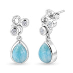 D'Joy - Natural Larimar & Skyblue Topaz Dangling Earring with Push Post in Platinum Overlay Sterling Silver 3.00 Ct._8587889
