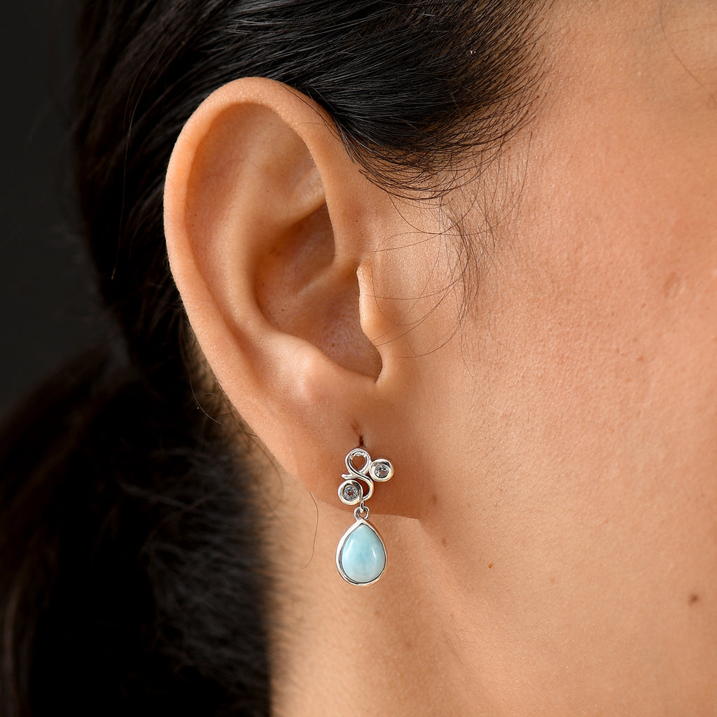 D'Joy - Natural Larimar & Skyblue Topaz Dangling Earring with Push Post in Platinum Overlay Sterling Silver 3.00 Ct._8587889_1