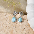 D'Joy - Natural Larimar & Skyblue Topaz Dangling Earring with Push Post in Platinum Overlay Sterling Silver 3.00 Ct._8587889_2