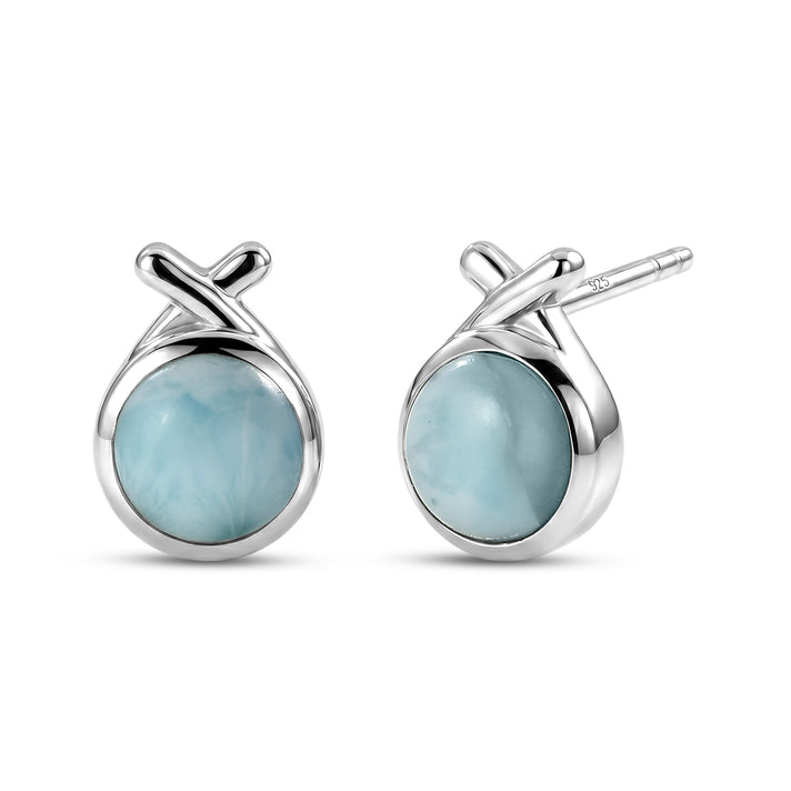D'Joy - Natural Larimar Solitaire Stud Push Post Earring in Platinum Overlay Sterling Silver 2.20 Ct. 8587891 1