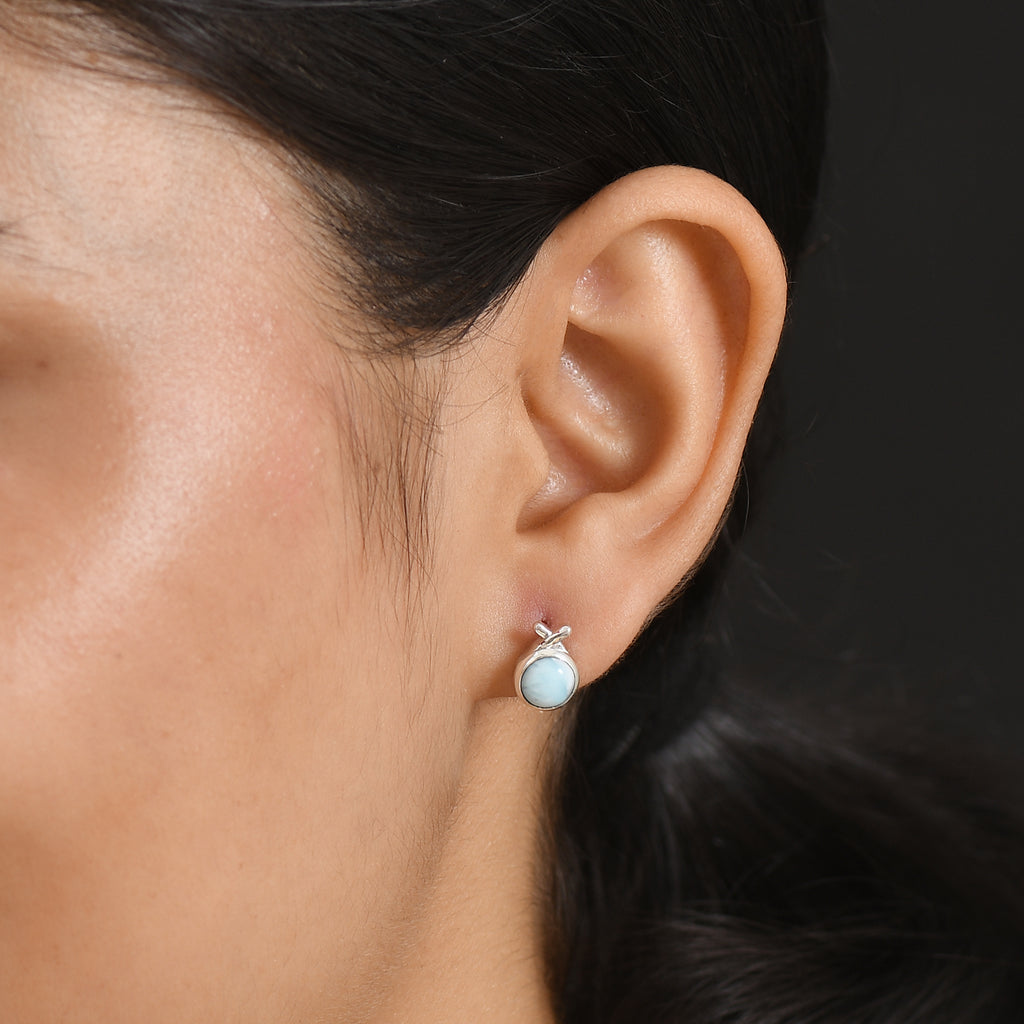 D'Joy - Natural Larimar Solitaire Stud Push Post Earring in Platinum Overlay Sterling Silver 2.20 Ct._8587891_1