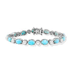 D'Joy - Natural Larimar & Fresh Water Pearl Tennis Bracelet (Size - 7) with GB Lock Box in Rhodium Overlay Sterling Silver 19.65 Ct, Silver Wt.10.40 Gms_8587912