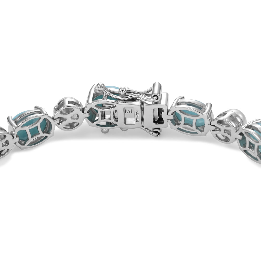 D'Joy - Natural Larimar & Fresh Water Pearl Tennis Bracelet (Size - 7) with GB Lock Box in Rhodium Overlay Sterling Silver 19.65 Ct, Silver Wt.10.40 Gms_8587912_3