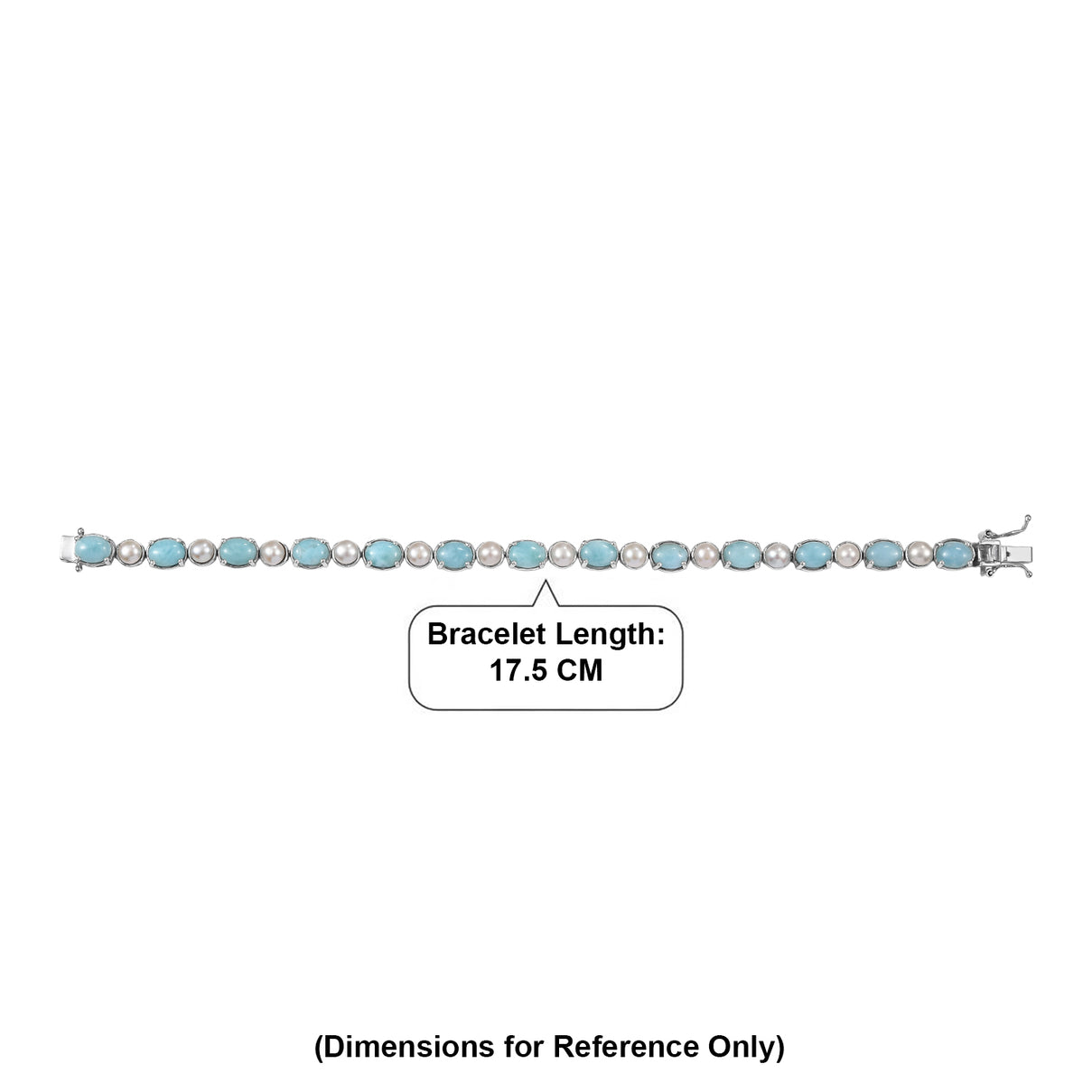 D'Joy - Natural Larimar &amp; Fresh Water Pearl Tennis Bracelet (Size - 7) with GB Lock Box in Rhodium Overlay Sterling Silver 19.65 Ct, Silver Wt.10.40 Gms 8587912 4
