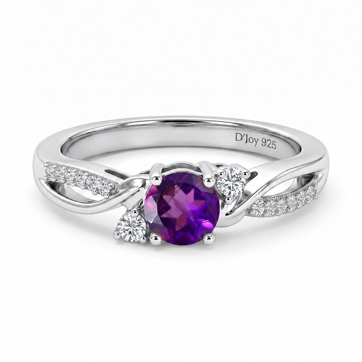 Always You Amethyst Birthstone Solitaire Promise Ring with Moissanite Accents in 925 Sterling Silver Rhodium Plated 8587973 0