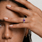D'Joy - African Amethyst & Moissanite Ring in Rhodium Overlay Sterling Silver_8587973_1