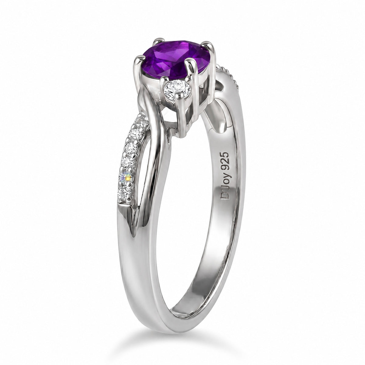 Always You Amethyst Birthstone Solitaire Promise Ring with Moissanite Accents in 925 Sterling Silver Rhodium Plated 8587973 4