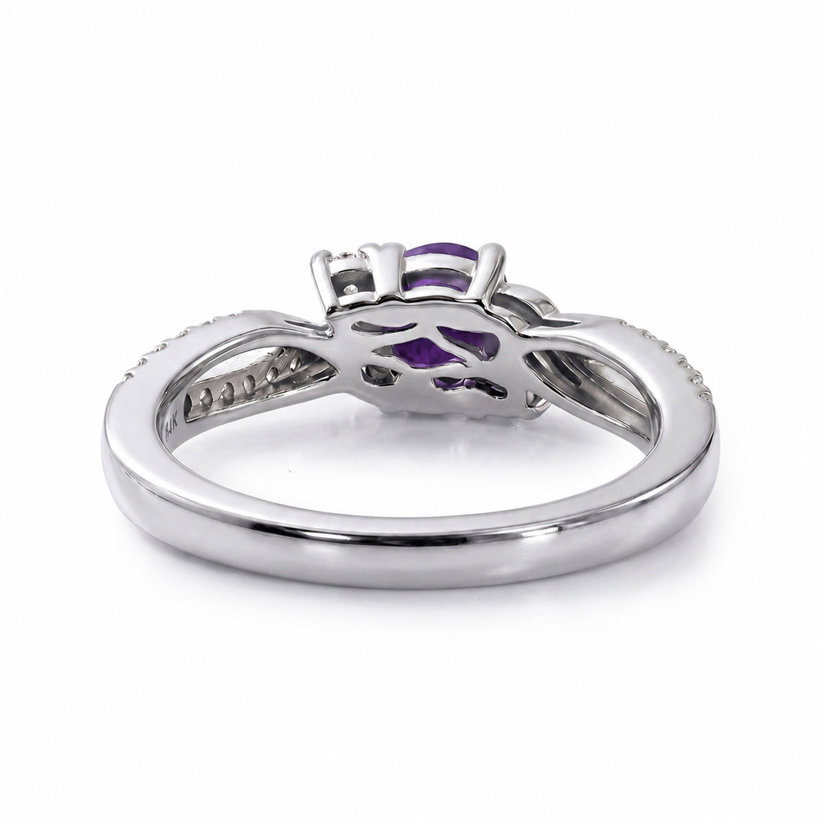 Always You Amethyst Birthstone Solitaire Promise Ring with Moissanite Accents in 925 Sterling Silver Rhodium Plated 8587973 5