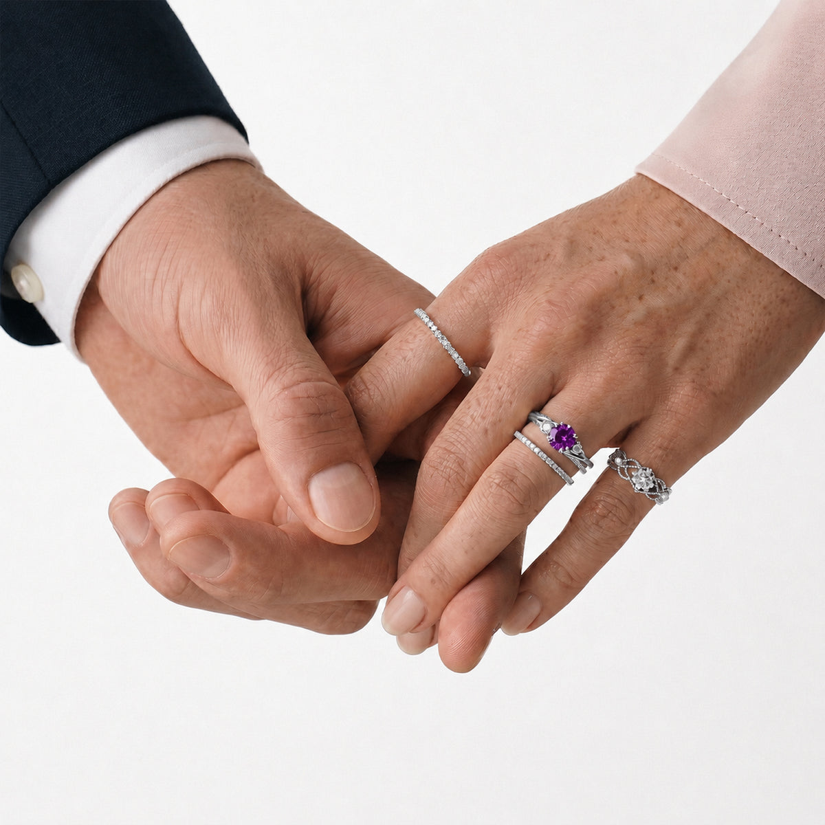 Always You Amethyst Birthstone Solitaire Promise Ring with Moissanite Accents in 925 Sterling Silver Rhodium Plated 8587973 7