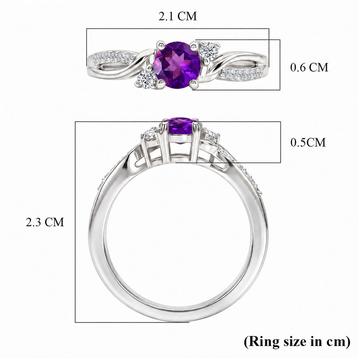 Always You Amethyst Birthstone Solitaire Promise Ring with Moissanite Accents in 925 Sterling Silver Rhodium Plated 8587973 9