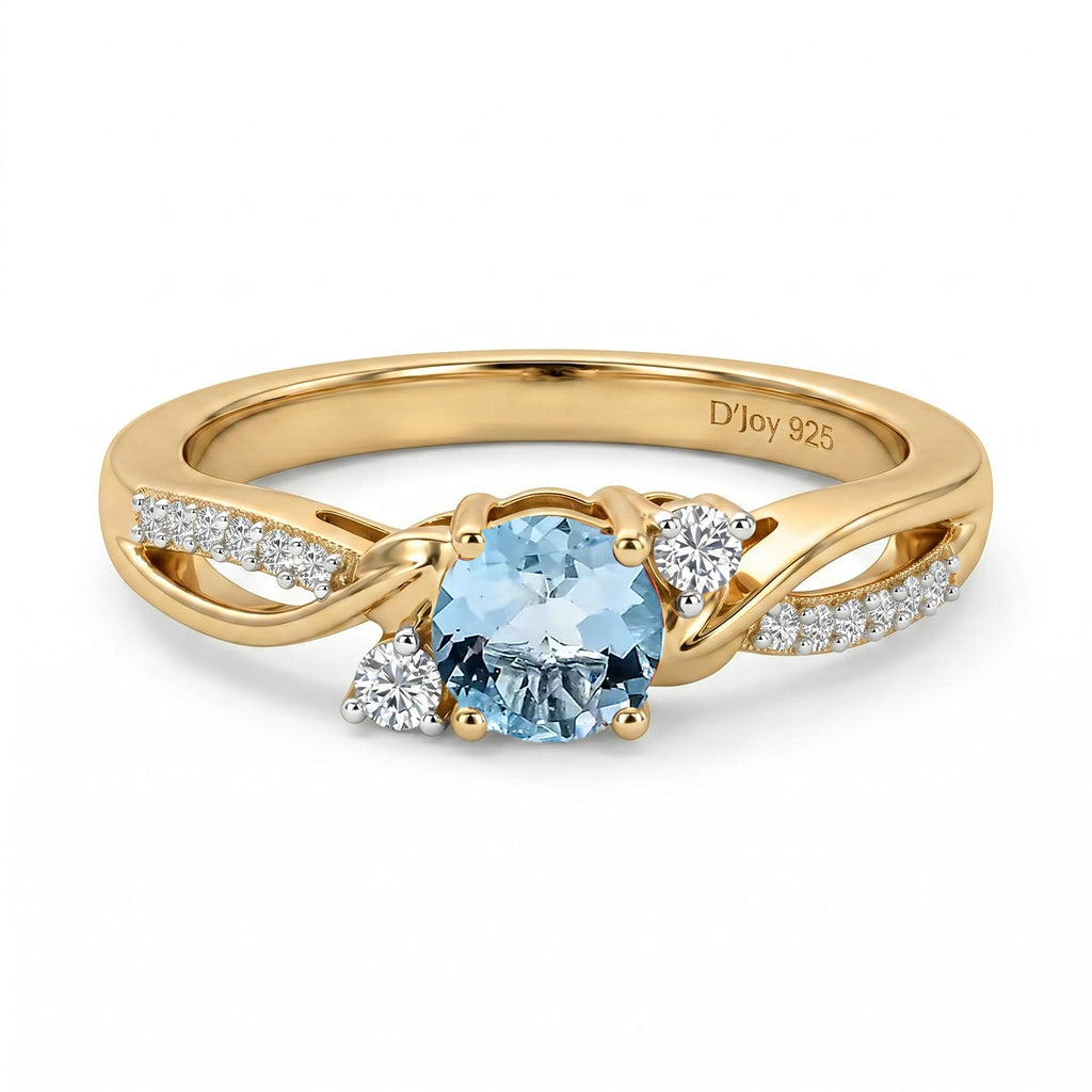 D'Joy - Aquamarine & Moissanite Ring in 18K Vermeil Yellow Gold Plated Sterling Silver_8587984
